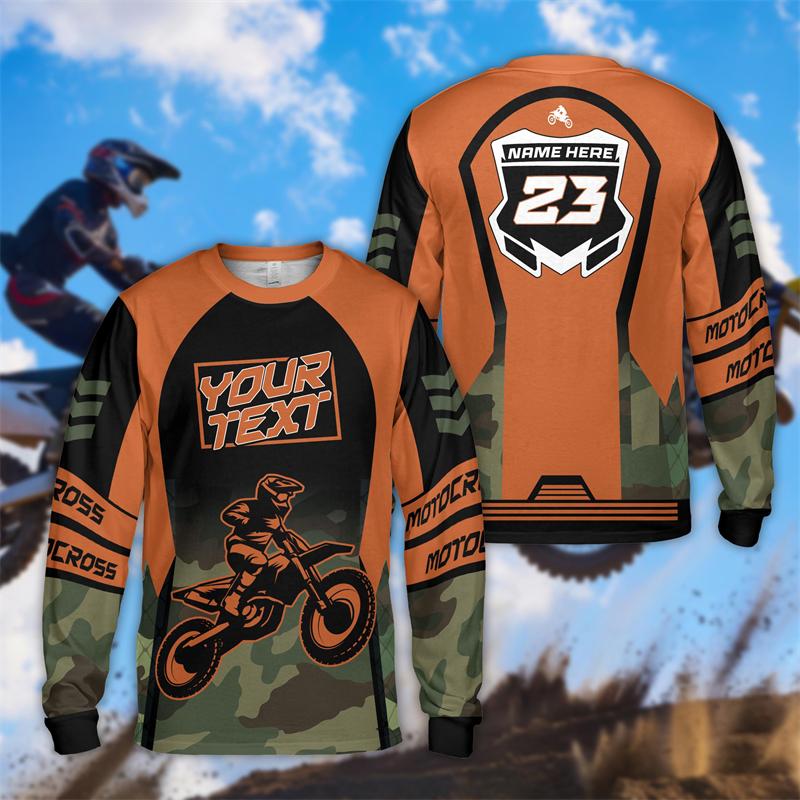 Autumn and Winter Men's Motorcycle Riding 3D Printed Crew Neck Long Sleeve T-Shirt
