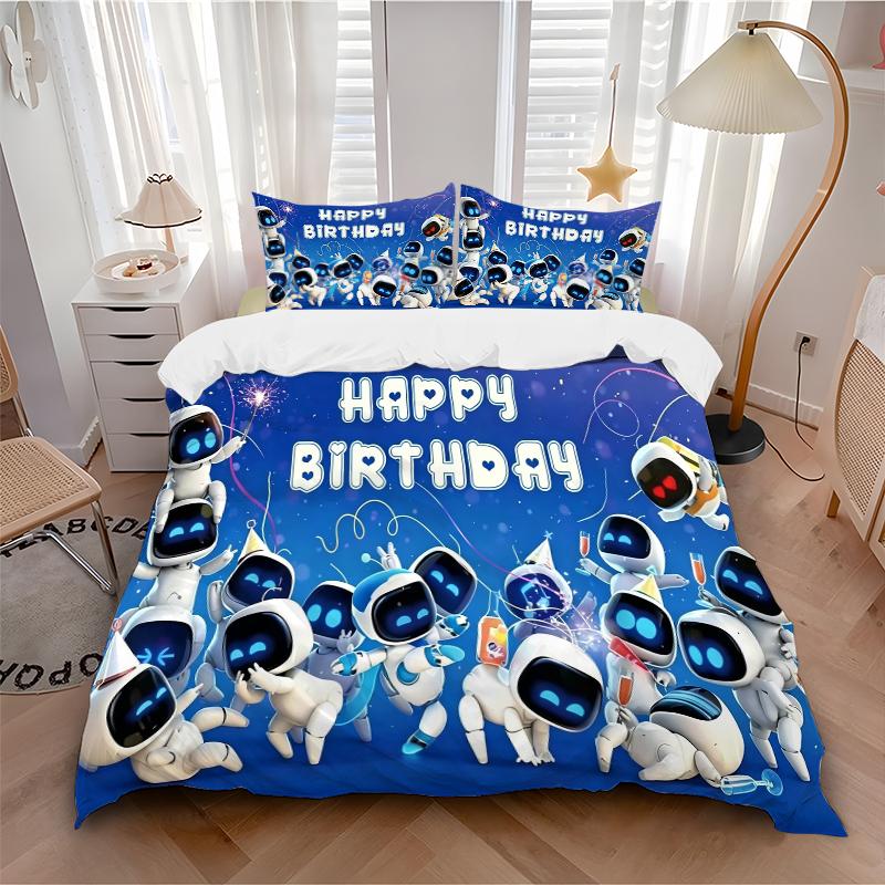 3Pcs Happy Robot Celebration Bedding Set Quilt Cover Pillowcase Home Christmas Xmas Halloween Gift 1 Duvet Cover 2 Pillowcase M92461