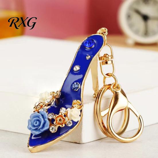 Car Key Holder Rhinestone Rose High Heel Keychain, Sparkling High-Heeled Shoes Ring, Purse Charm Bag Backpack Hanging Decor Charm, Gift for Women