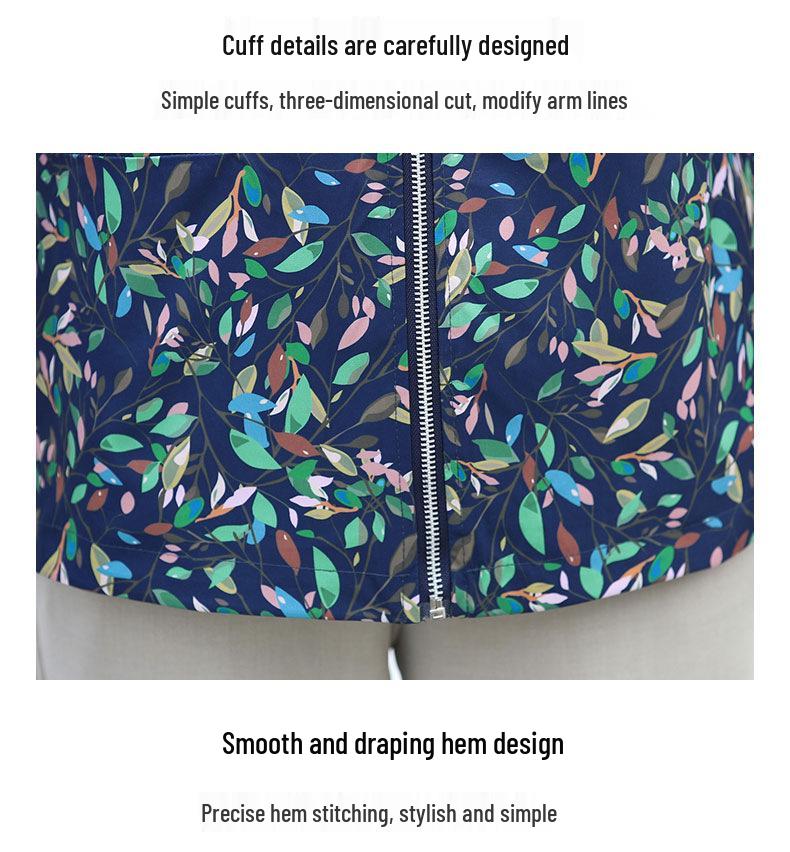 2026 Spring Floral Windproof Hooded Jacket for Middle-Aged & Elderly Moms - Plus Size, Warm & Slimming