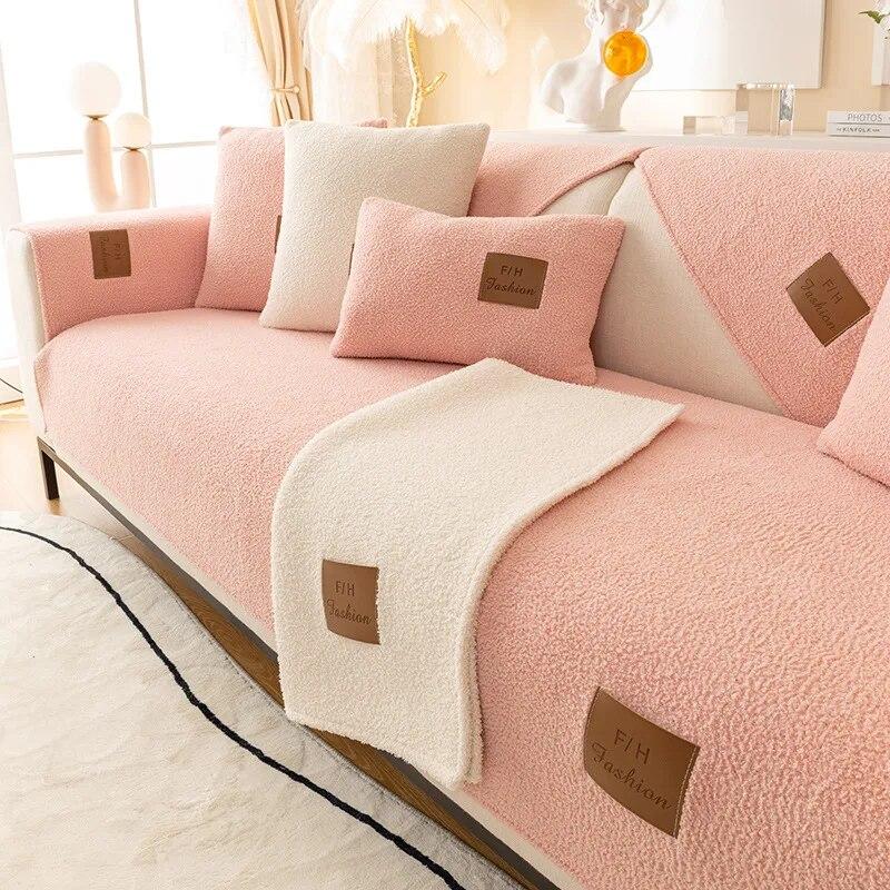 

Winter Warm Fleece Sofa Cover Non Slip Solid Living Room Sofa Protection Plush Cushions Thicken Cozy Sofa Cover 70x70cm 1pcs