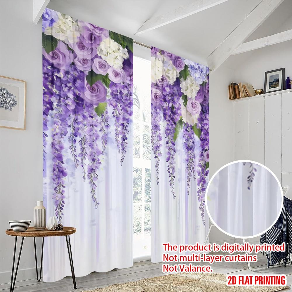 Plane Printing Popular Curtains Lavender Elegance Versatile Polyester Fabric Without Rod Decorations Inside Perfect Set Of 2 Made