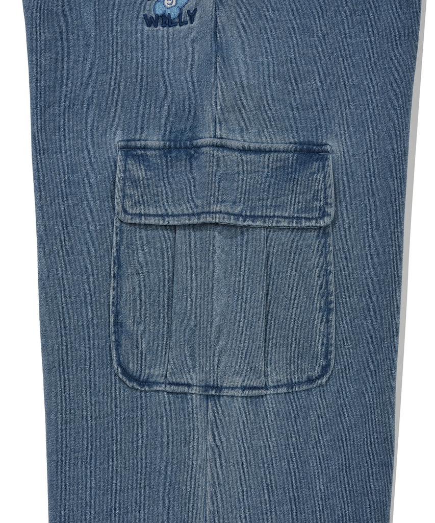 WACKY WILLY Women'S Washed Denim Semi-Wide Cargo Pants Blue
