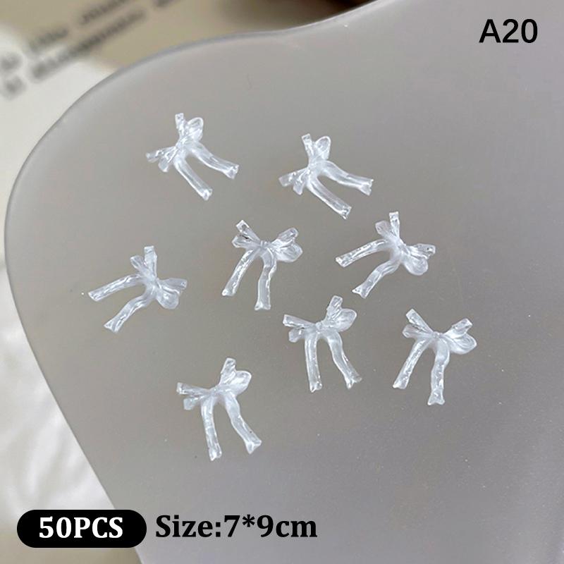 50Pcs Ice Transparent Color Bowknots Resin Nail Art Decorations 3D Mini Cute Bows Nail Charms For Diy Nails Accessories
