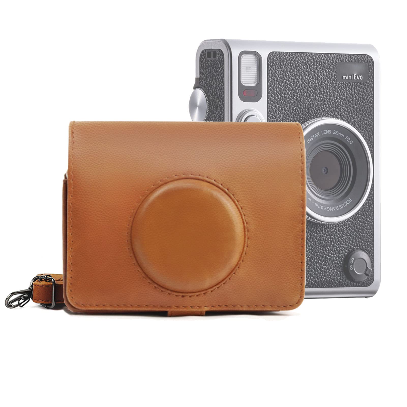 

Darkhorse Cheki Hybrid Instant Camera mini Evo Case Camera Case with Shoulder Strap for Fujifilm instax Evo Camera Light Brown (Instant