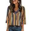 Womens 3/4 Length Sleeves Shirts V-Neck Satin  Loose Dressy Trendy T-Shirt Pullover Blouse Tops