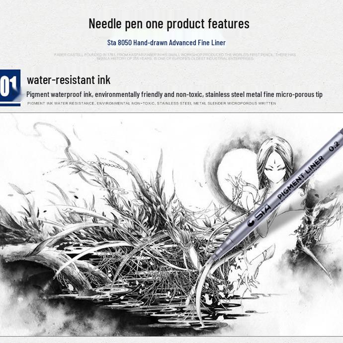 Sta 8050 Černá tenká linka Sada uměleckých per - Na vodní bázi 0,05-0,8 mm Obrysová/ Kreslicí fix