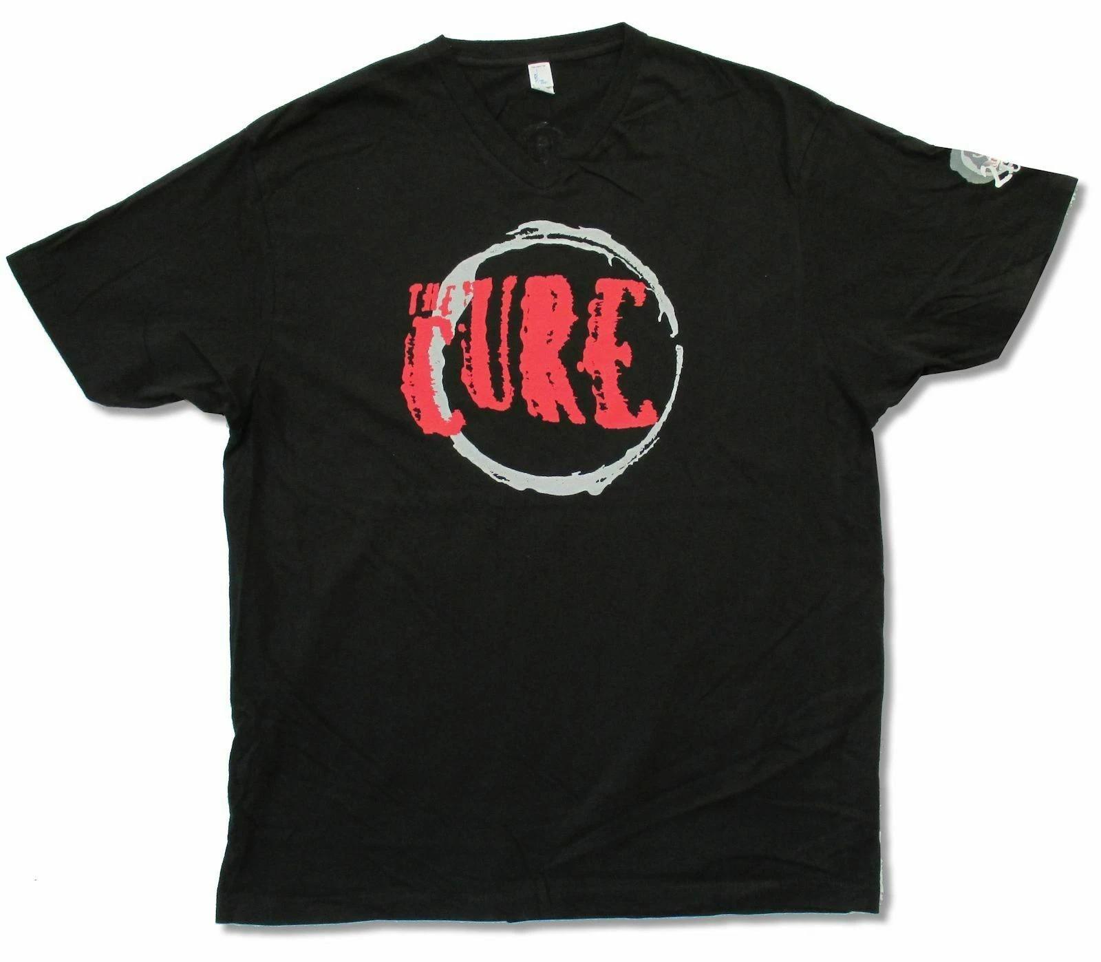 Official The Cure Circle Logo Mens Black V Neck 100% Cotton T-shirt Mens Tees Top The Cure Classic Tee 3XL