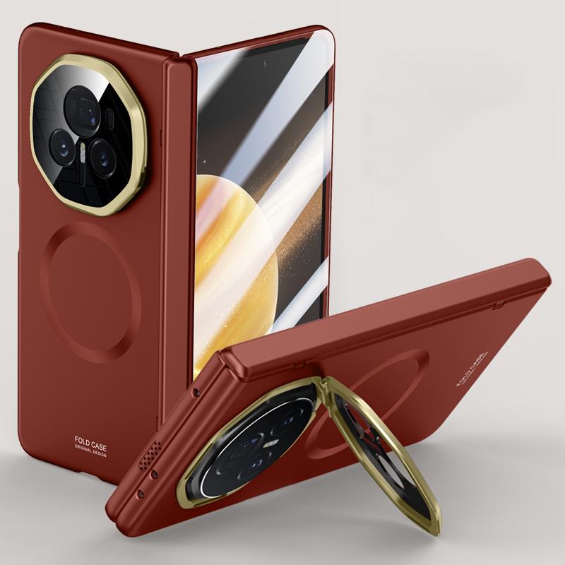 Luxury Magnetic Matte Hinge Protection Stand Case for Honor Magic V3 5G 7.92 PC Material Shockproof Cover with Screen Glass Film