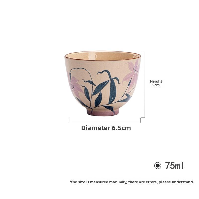 Hand Painted Slip Decoration Tea Cup Ceramic Gongfu Tea Set Yixing Style Clay Tea Ceremony Cup for Home Use Master Cup