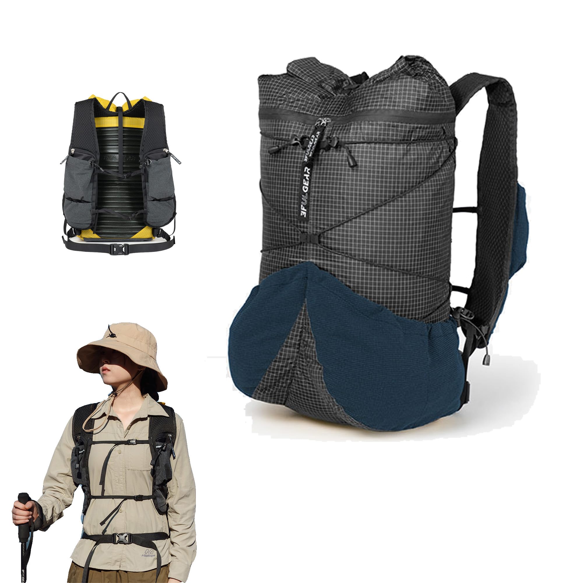 

3F UL GEAR Ультралегкий IXPE М який для перенесення Дихаюча сітка Плечовий Знімний Пояс Вага 5 кг Dyneema Нейлон Ідеально для Коротких Походів та Одноденних Великий чорний