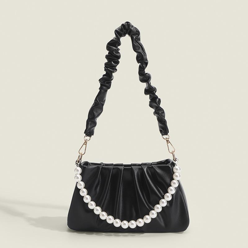 Korean Version of Cloud Bag Women's 2025 New Fashion Messenger Bag for Girlfriends Birthday Gift Pleated Pearl Armpit Bag