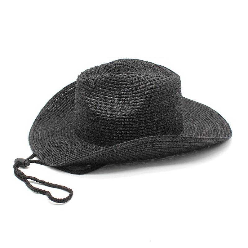 Western Cowboy Hat Foldable Men'S Ladies Straw Hat Beach Visor Big Edge Hat Summer Hat With Windbreak Cord