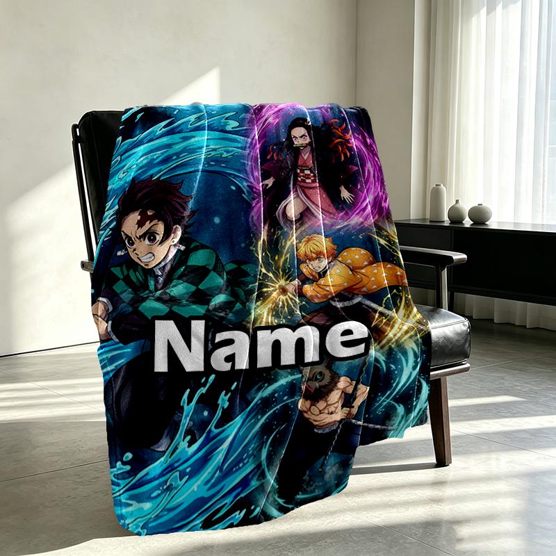 Custom Name Personalized Demon Slayer Print Blanket, Home Decor, Bedroom, Sofa, Camping, Couch, Gifts for Birthday Christmas