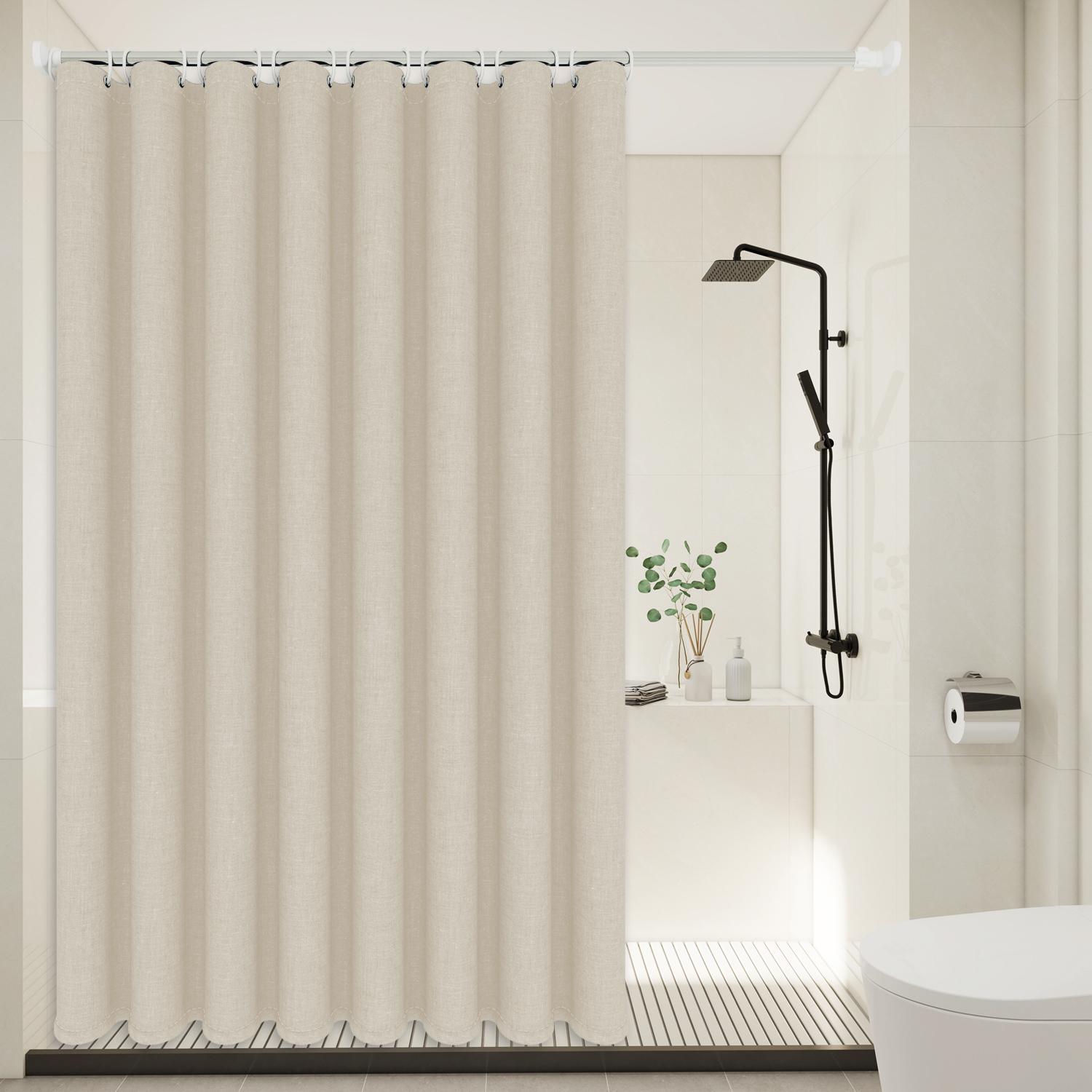 Beige Linnen Textuur Douchegordijn Dik Zwaar Polyester Stof Minimalistisch 180×200cm