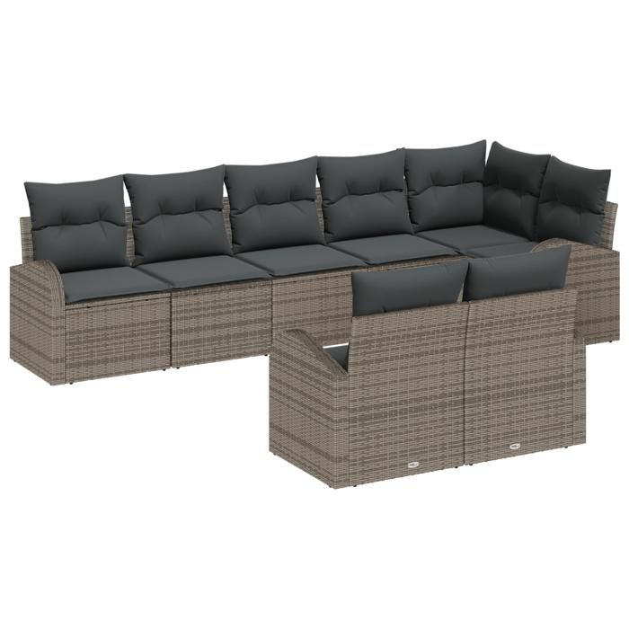 VidaXL Ensemble de canapé de jardin 8 pièces avec coussins gris en poly rotin 3346089