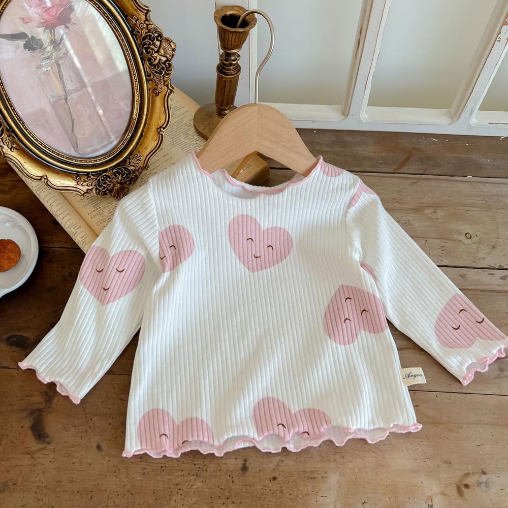 Jaydyequ Baby Pajamas Lightweight Long White Heart 90cm Set, Spring/Summer/Autumn, Cotton, Sleeve, Girls' Loungewear, Print,