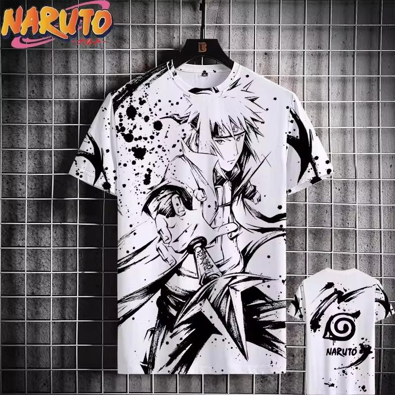 MINISO Naruto Herr T-shirt Japansk Anime 3D-tryck Casual Kortärmad Kläder Mode Tecknad T-shirts Herr T-shirt