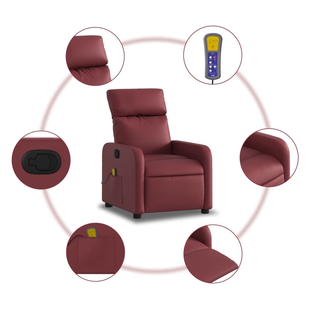 Vidaxl Reclining Massage Chair, Wine Red, Upholstered with Faux Leather