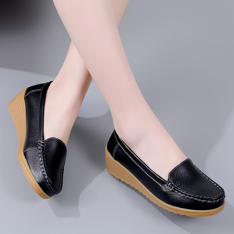 Women Shoes New Leather Flat Shoes Slip On Women Loafers With Wedge Heels Casual Flats  Mujeres Moccasins Female