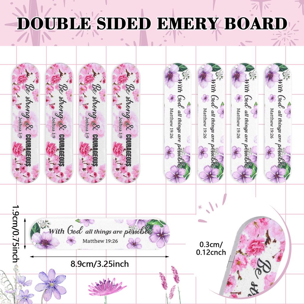 50 Pack Christian Gifts Nail File For Women Mini Bible Verse Double Sided Emery Board Flower Scripture Manicure Pedicure Nail Ar