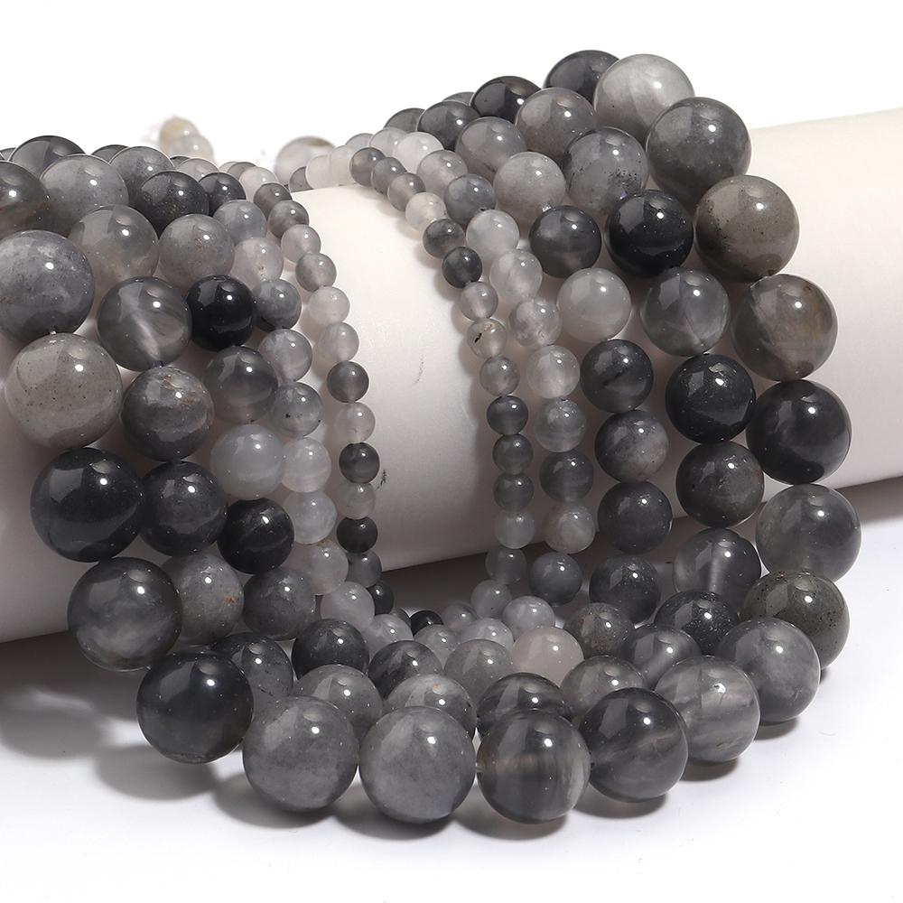 4 6 8 10 12mm Natural Stone Beads Silver Grey Crystal Round Loose Beads For Jewelry Making DIY Bracelets Necklace Accessories