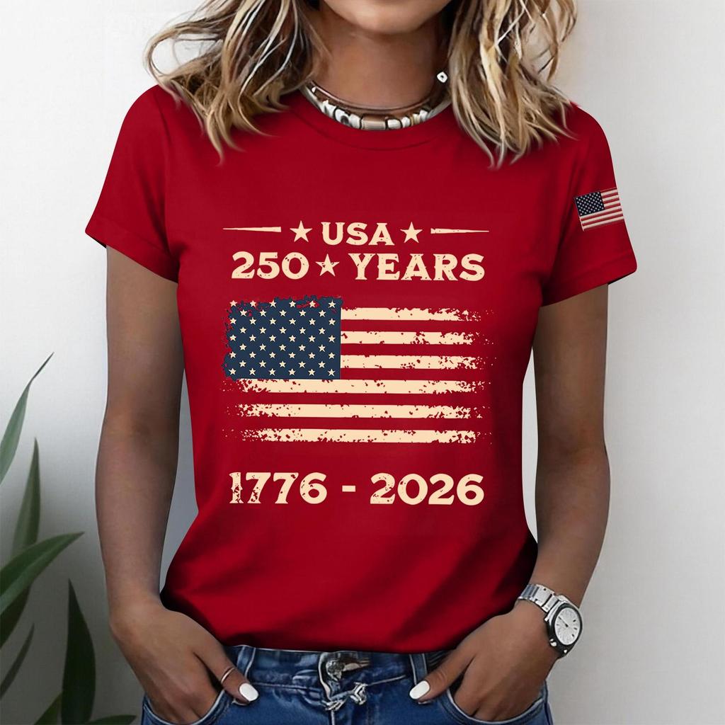 Women's Fashion Casual Printed Short Sleeve Round Neck Pullover Tops