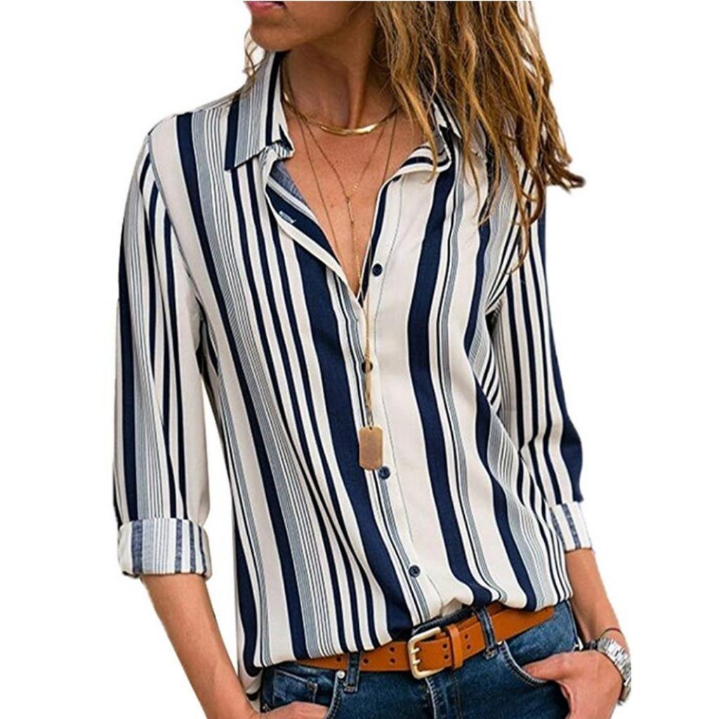 Women's Fashion V-neck Long Sleeve Printed Shirt Casual Elegant Blouse Top
