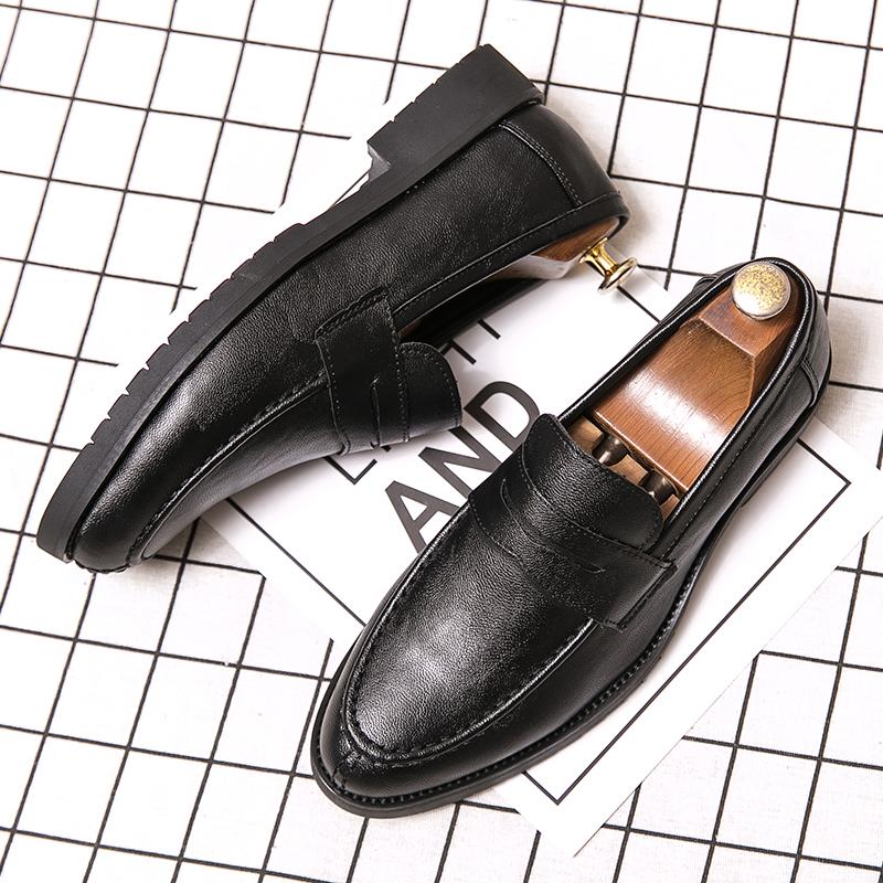 Fashion Designer Brand Men's Leather Casual Shoes Versatile for Commuting Work Loafers for Men's Business Flat Shoes Trendy Gray