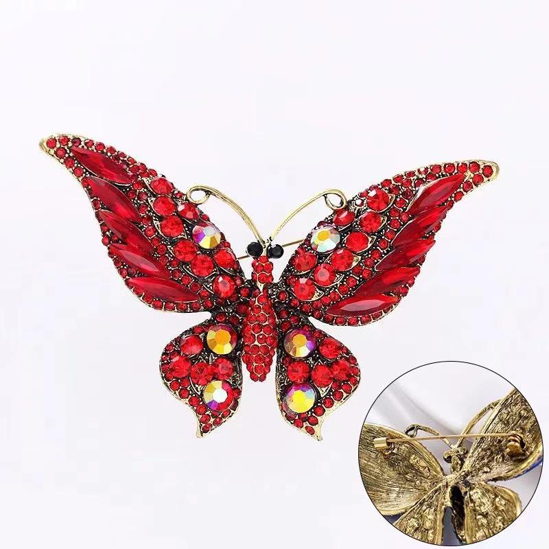 Vintage Butterfly Brooch: High-Grade Silk Scarf Buckle with Rhinestone Pin & Retro Animal Design