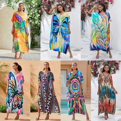 2024 European-American Rayon V-neck Beach Cover-up Robe
