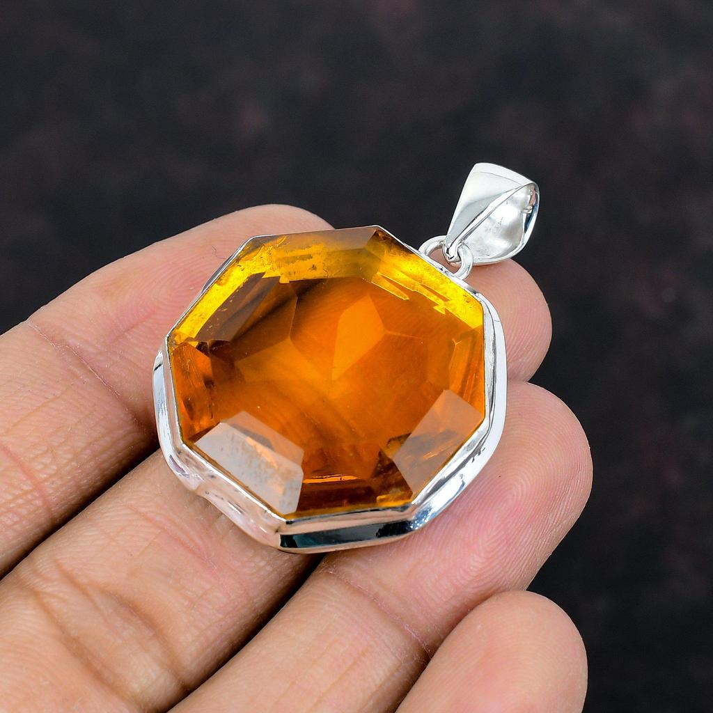 Faceted Citrine Pendant Original Gemstone Pendant 925 Sterling Silver Pendant Handmade Pendant Very Pretty Citrine Jewelry Anniversary Gifts