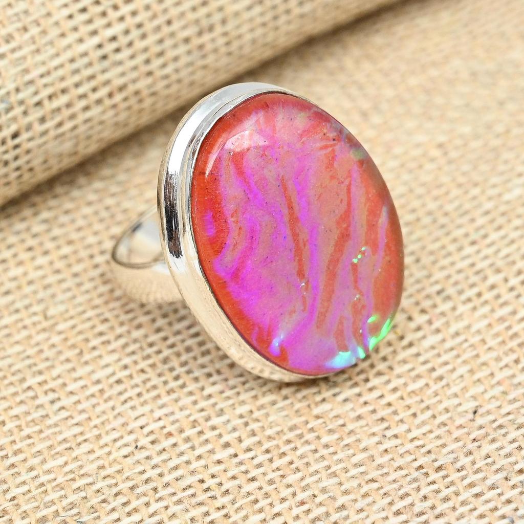 Orange Australian Triplet Opal Gemstone 925 Sterling Silver Jewelry Promise Ring