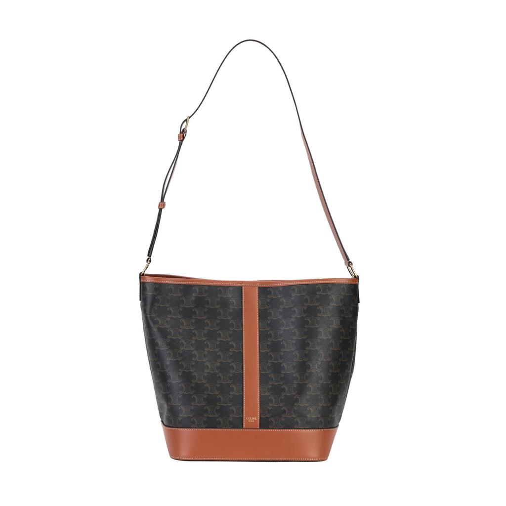 Celine Triomphe Classic Monogram Canvas And Calfskin Bucket Bag Women Shoulder Bag Brown 191132CAS-04LU