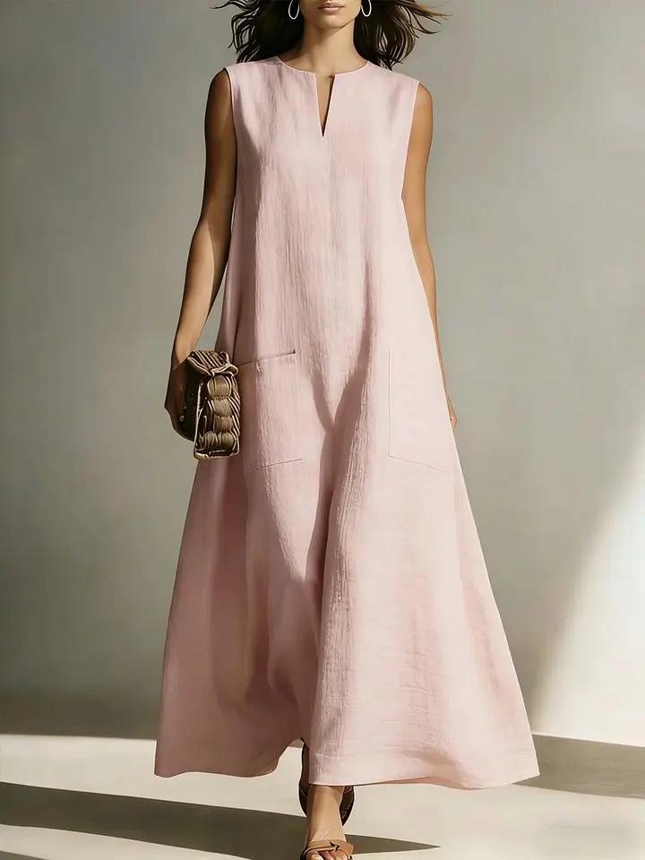 European & American Style Women's Cotton Linen Sleeveless Casual Dress - Spring/Summer Collection