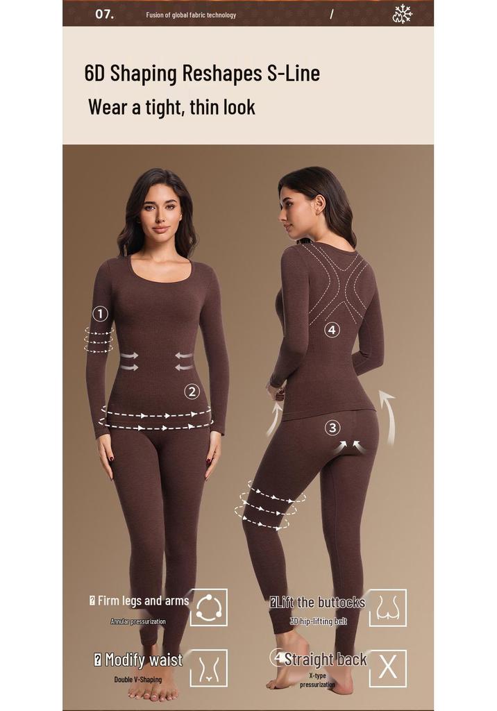 Women's Seamless Anti-Static Warm Underwear Set - Round Neck, Slimming Fall Attire