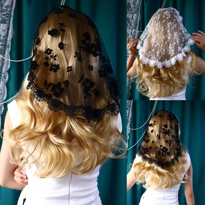 Round Lace Head Scarf Veil for Girl Hair Scarf Hair Decors Church Hair Scarf Headbands Ethnic Wedding Bride Headpiece