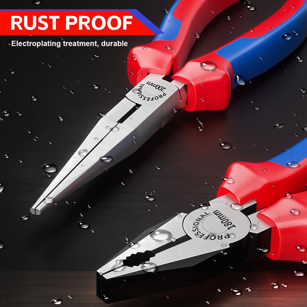 3PCS Plier Set,Including 8"Needle Nose Pliers, 8"Linesman Pliers and 7"Diagonal Cutting Pliers, Bi-material Handle