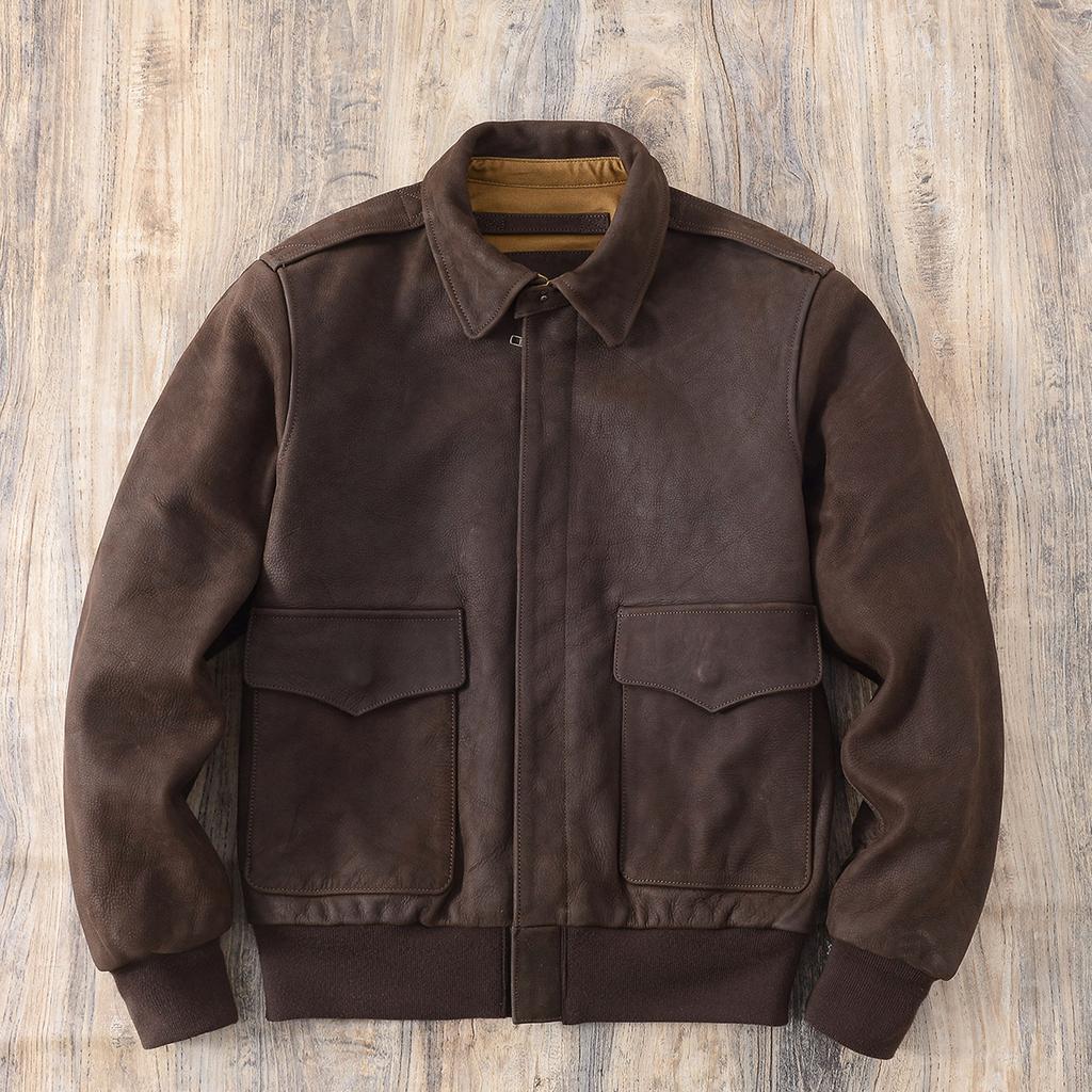 Heavy-washed retro and old A first-layer cowhide flight suit jacket for men without oily leather leather leather jacket for men