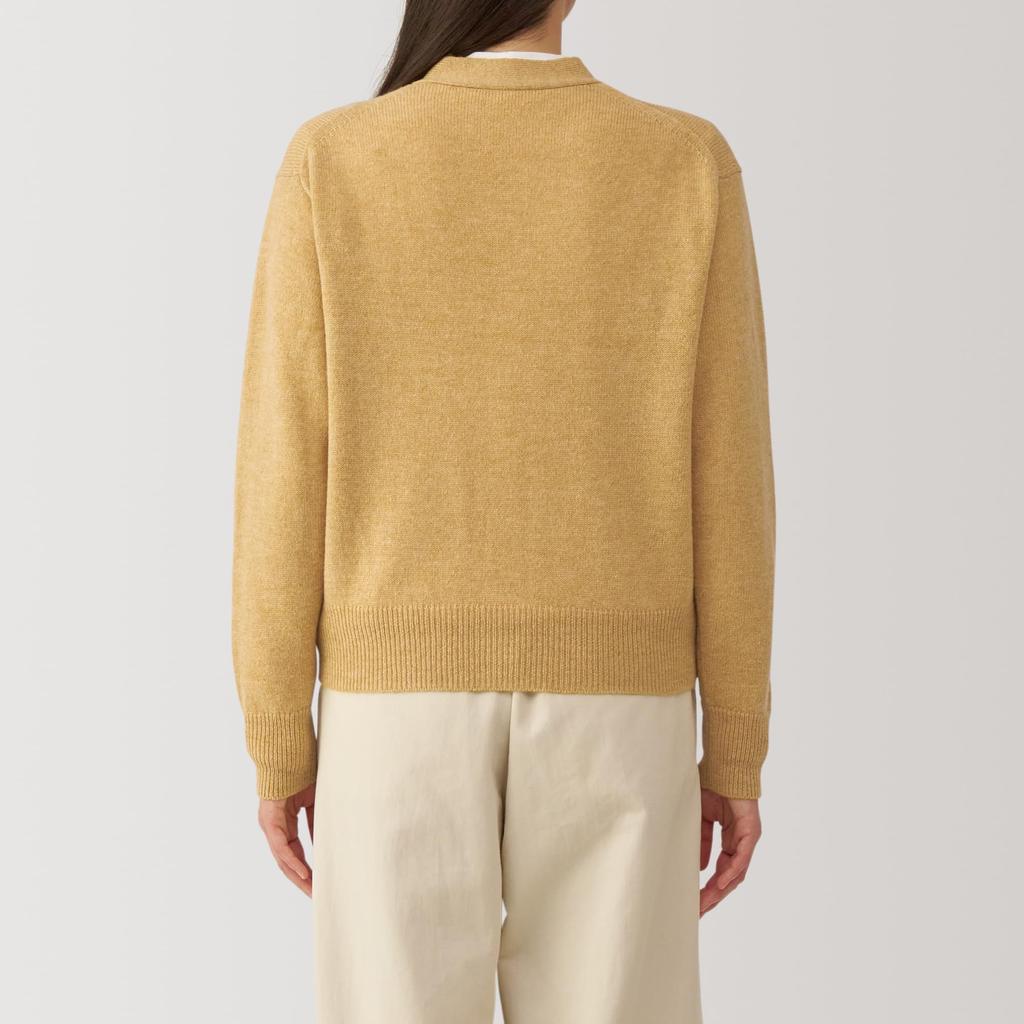 MUJI Washable Wool Size BA1P5A4A Women's Mid-Gauge V-Neck Cardigan, Yellow, XS,