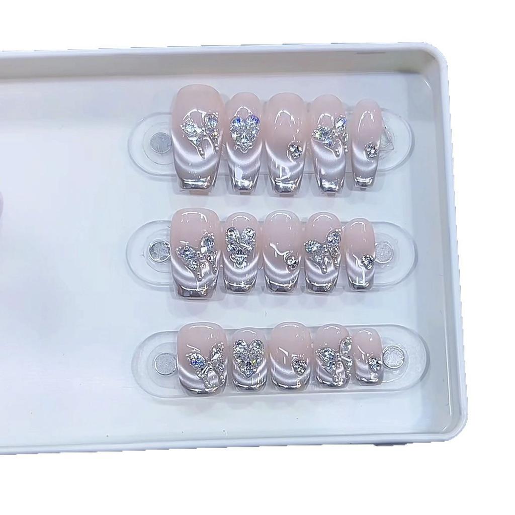 Hand-woven Armor Magic Butterfly High-end Zircon Diamond Butterfly Love French Cat Eye Nail Art Patch