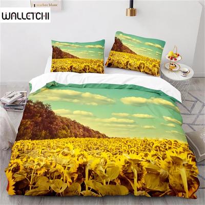 Duvet Cover 3D Sunflower Botanical Floral Leaves Comforter Cover  for Kids Women Microfiber Yellow Flowers Bedding Set Bedroom