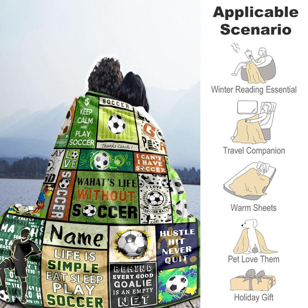Soccer Style Personalized Text Blanket Gift Customizable Blanket Comfortable Suitable for Sofa Bed Home Decor Picnics Four Seasons Multipurpose