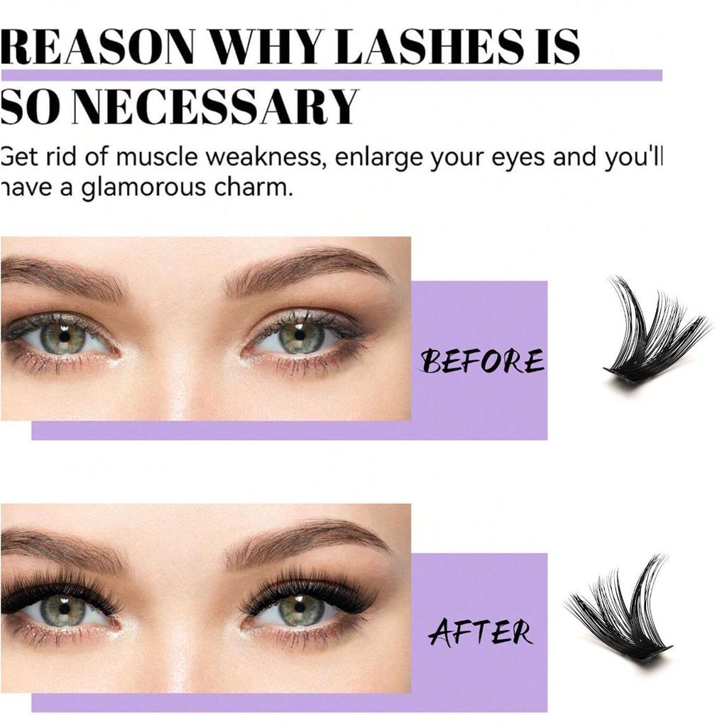 320-Cluster False Eyelashes Set: Includes Glue, Remover, Tweezers, and Individual Lashes (50P, 60P, 80P, 100P Options)