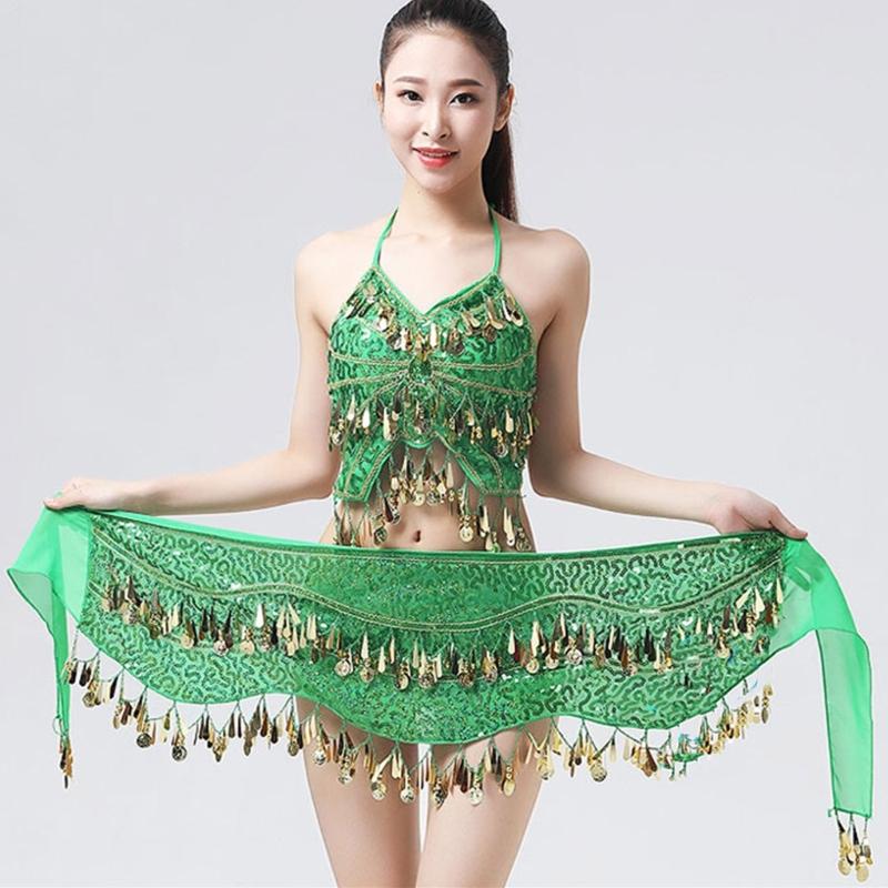 Women Belly Dance Belt Hip Scarf, Bellydance Hip Scarf Skirt Belly Dance Waist Chain with Gold Coins Belly Dance Cloth