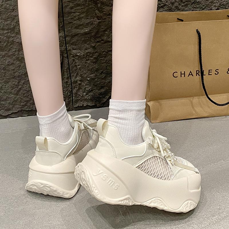 Fashion 8cm Women Summer Air Mesh Microfiber Platform Wedge Slides Shoes Mules Shoes Women Chunky Sneakers Sandals Breathable