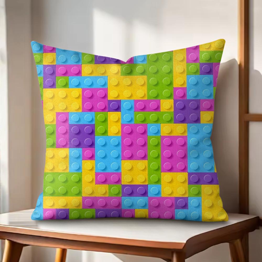 Colorful block Cushion Cover Natural Linen Organic Fabric DoubleSided Printing Couch Pillow Covers Home Decor Gift