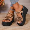 Women's Wide Width Leopard Print Slides, Platform Wedge Outdoor Slippers, Wholesale Summer Sandals for Women