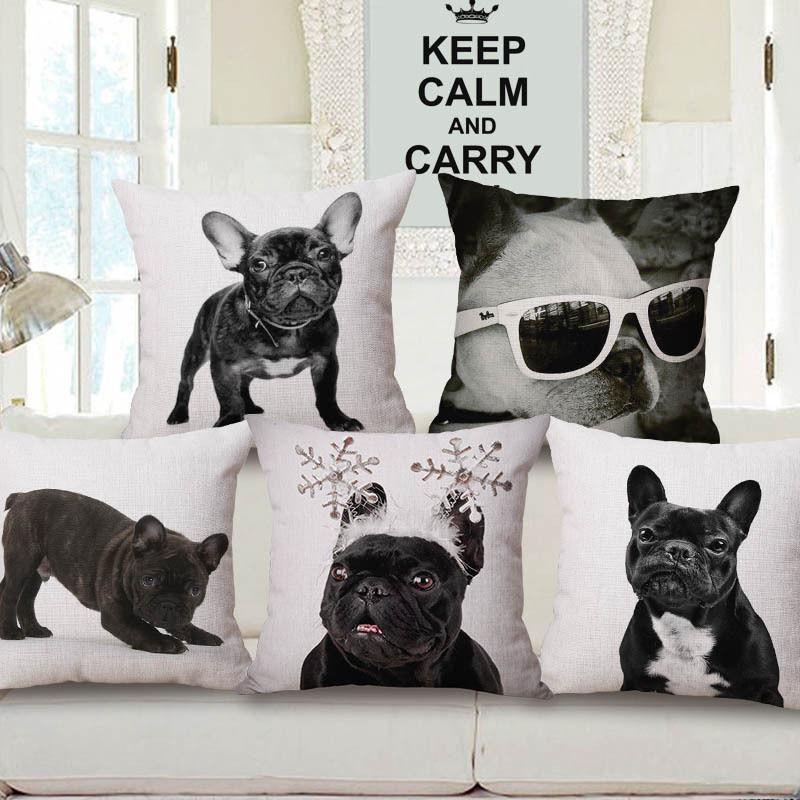 Adorable Cute French Bulldog Pattern Linen Throw Pillow Case For Trendy Home Decor