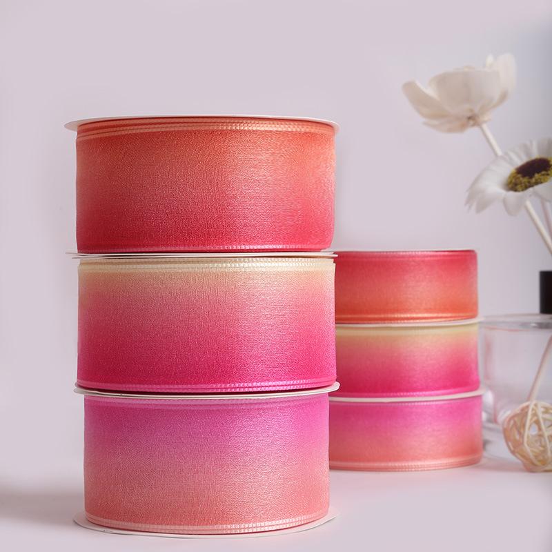 Wholesale Durable Polyester Rainbow Gradient Tulle Ribbon Birthday Floral Gift Decoration DIY Hair Accessory Bow Material